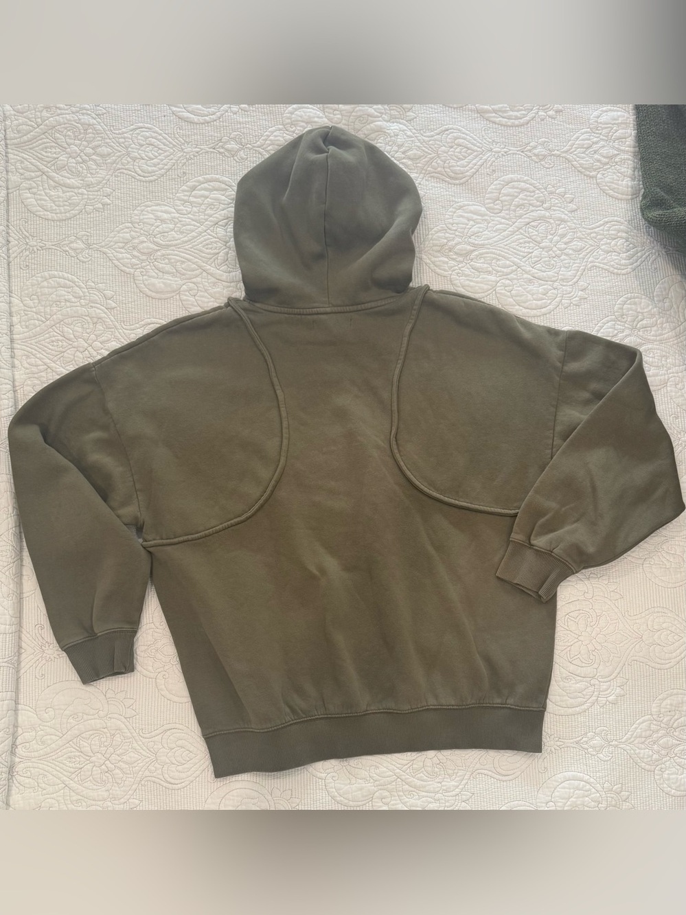 OAK + FORT Men’s Olive Hoodie with Panel Stitching Sz Large Unique,Streetwear - Picture 3 of 12